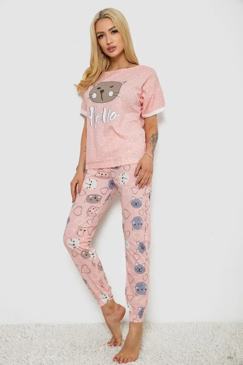 Піжама жіноча з принтом, колір персиковий, 243R15240 3