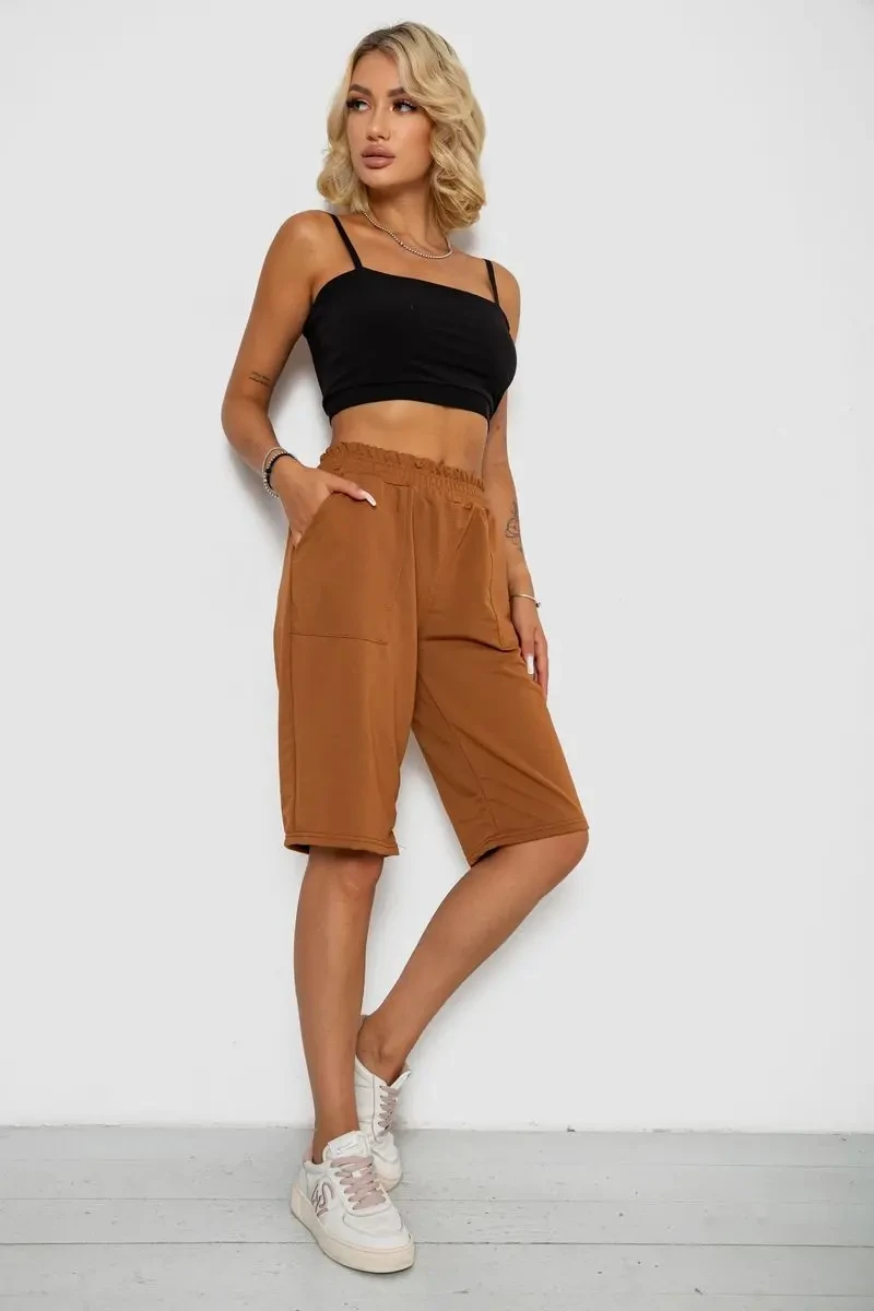 Шорти жіночі однотонні, колір коричневий, 238R119 2