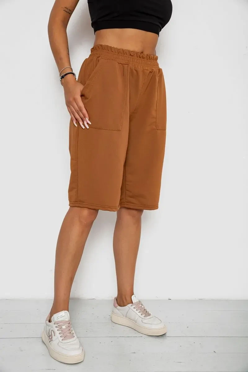 Шорти жіночі однотонні, колір коричневий, 238R119 3