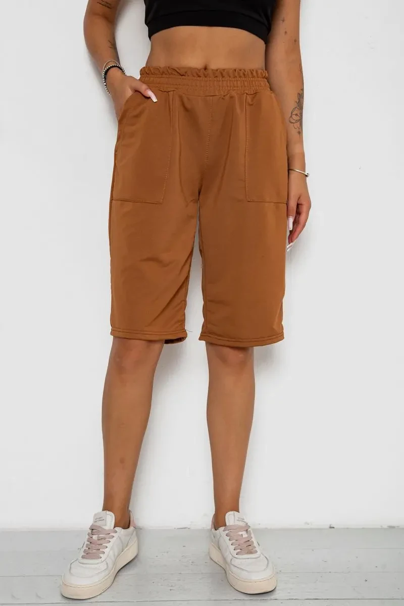 Шорти жіночі однотонні, колір коричневий, 238R119