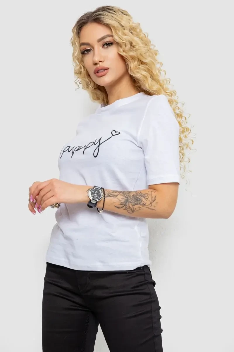 Жіноча футболка з принтом, колір білий, 241R126 3