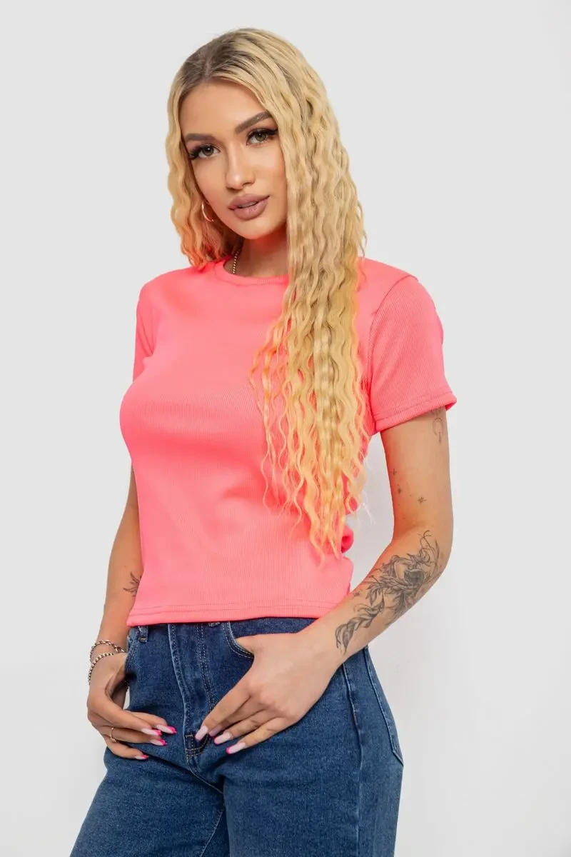 Футболка жіноча в рубчик, колір рожевий, 238R123-2 3