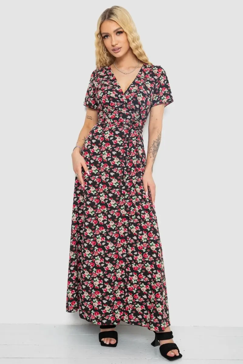 Сарафан з квітковим принтом, колір чорно-червоний, 241R181