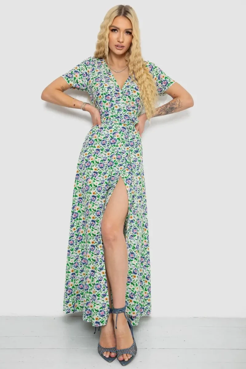 Сарафан з квітковим принтом, колір молочно-синій, 241R179