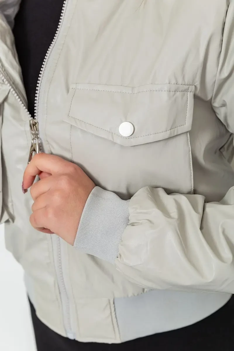 Куртка жіноча з екошкіри коротка, колір сірий, 186R097 5