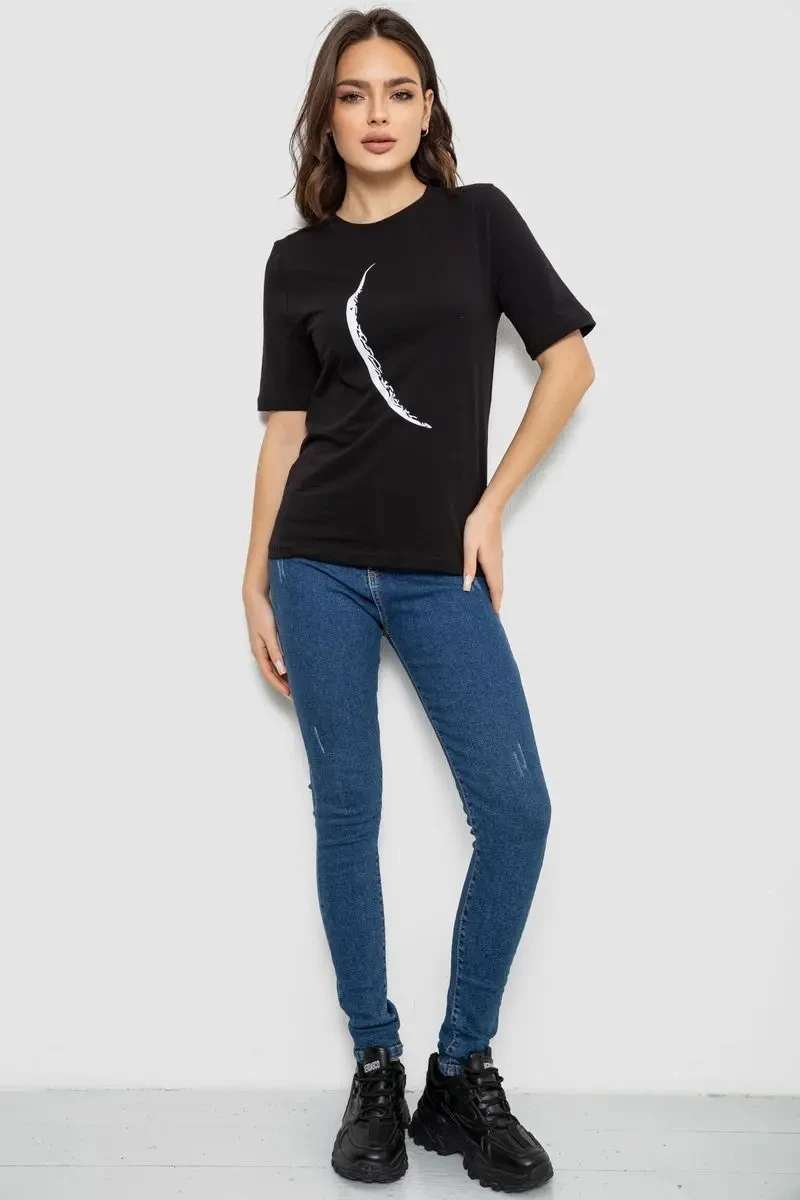 Футболка жіноча з принтом, колір чорний, 241R1830 2
