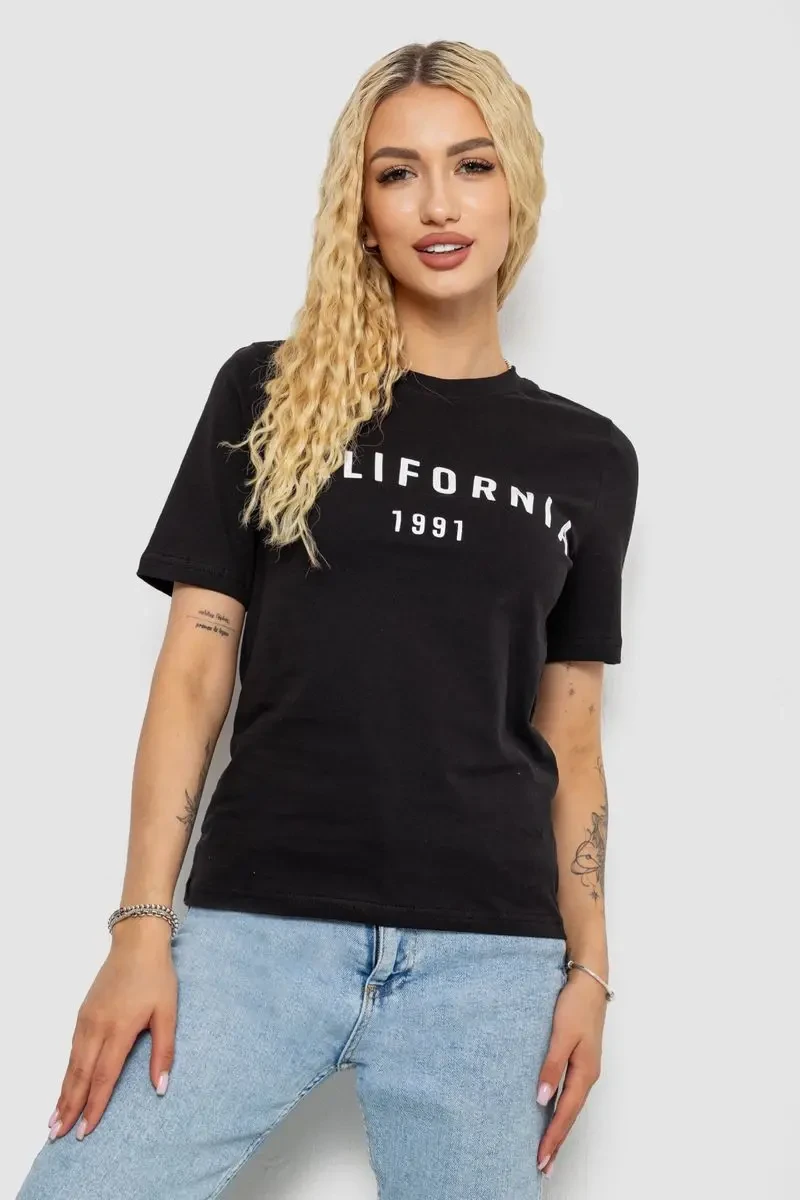 Футболка жіноча з принтом 241R130, колір чорний, 241R131