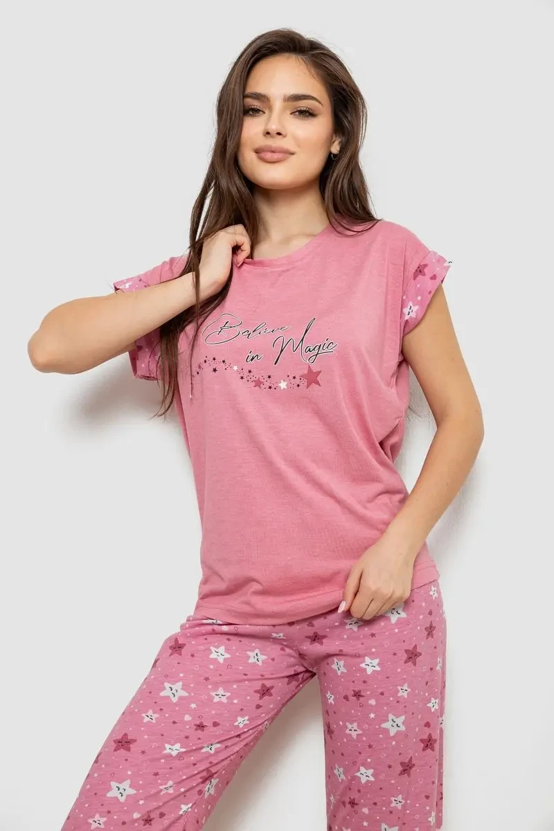 Піжама жіноча з принтом, колір пудровий, 243R2084 2