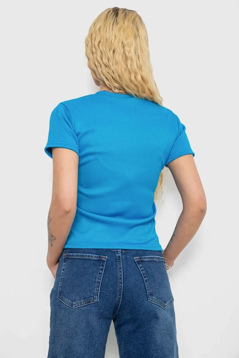 Футболка жіноча в рубчик, колір темно-блакитний, 238R123-2 4