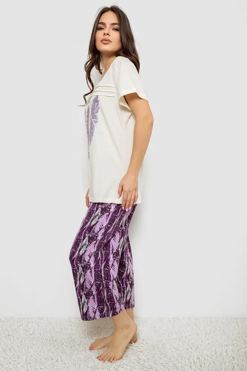 Жіноча піжама з принтом, колір молочний, 243R1602-002 3