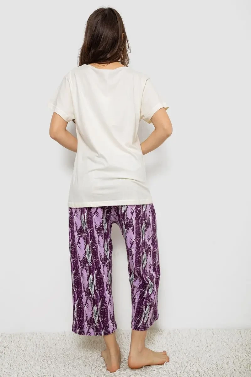 Жіноча піжама з принтом, колір молочний, 243R1602-002 4