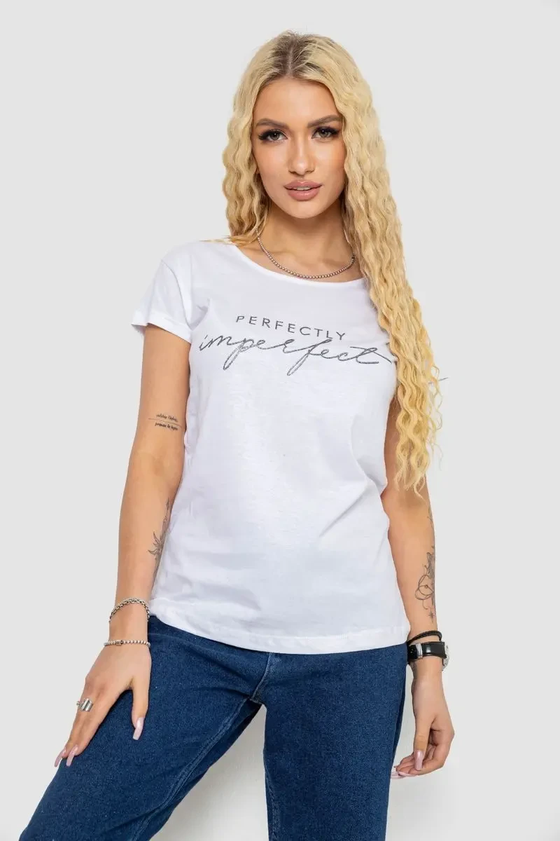 Футболка жіноча з принтом, колір білий, 244R2208-1