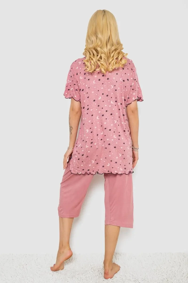 Піжама жіноча з принтом, колір пудровий, 243R7024 4