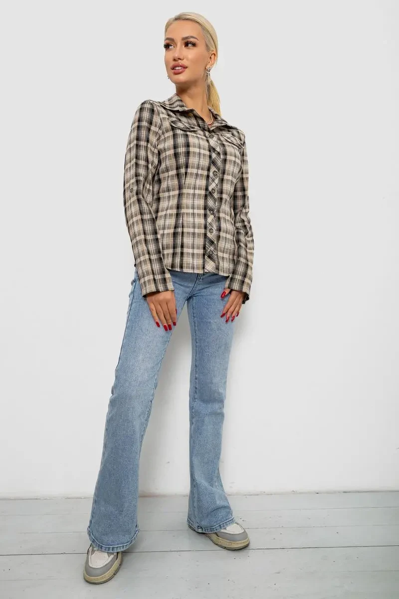 Сорочка жіноча в клітку, колір бежевий, 230R064-1 2