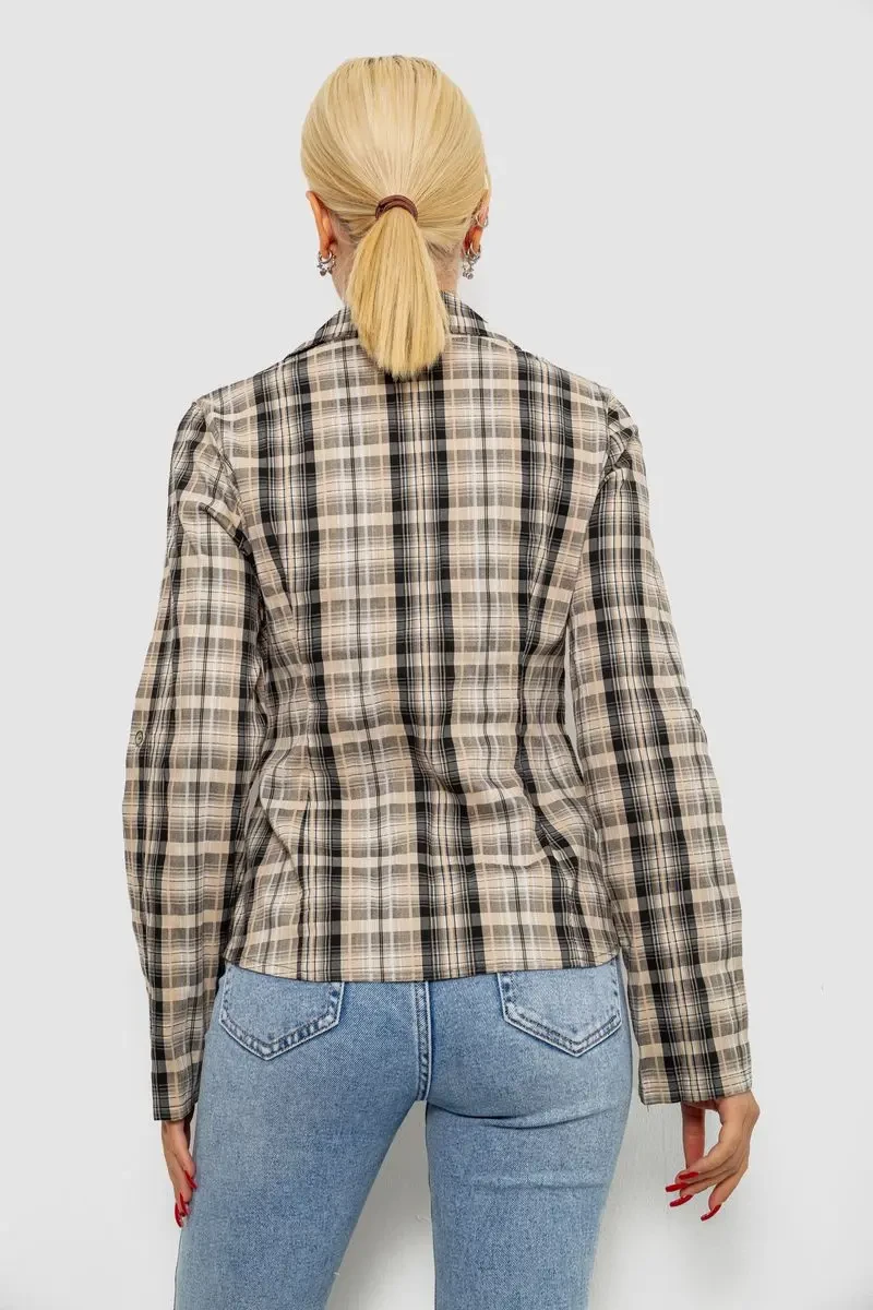 Сорочка жіноча в клітку, колір бежевий, 230R064-1 4