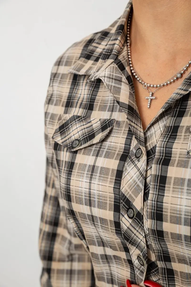 Сорочка жіноча в клітку, колір бежевий, 230R064-1 5