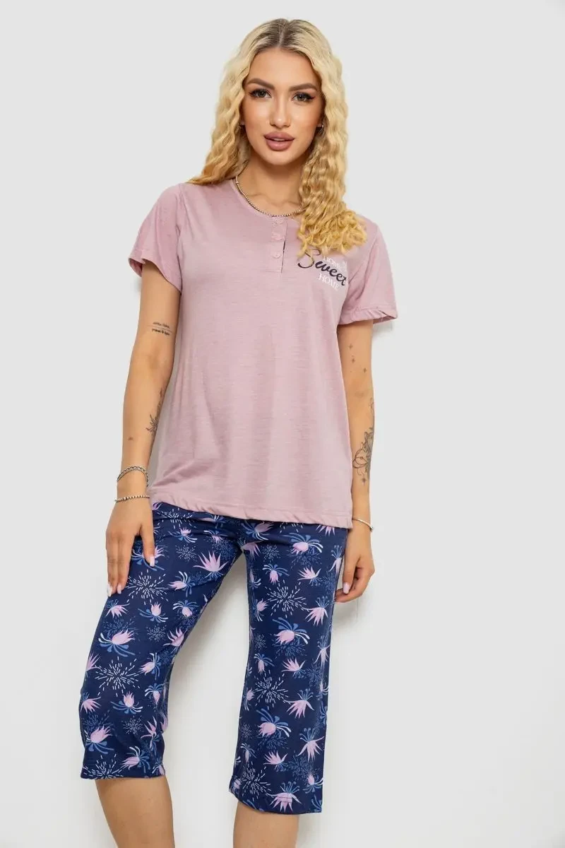 Піжама жіноча з принтом, колір пудровий, 243R10248