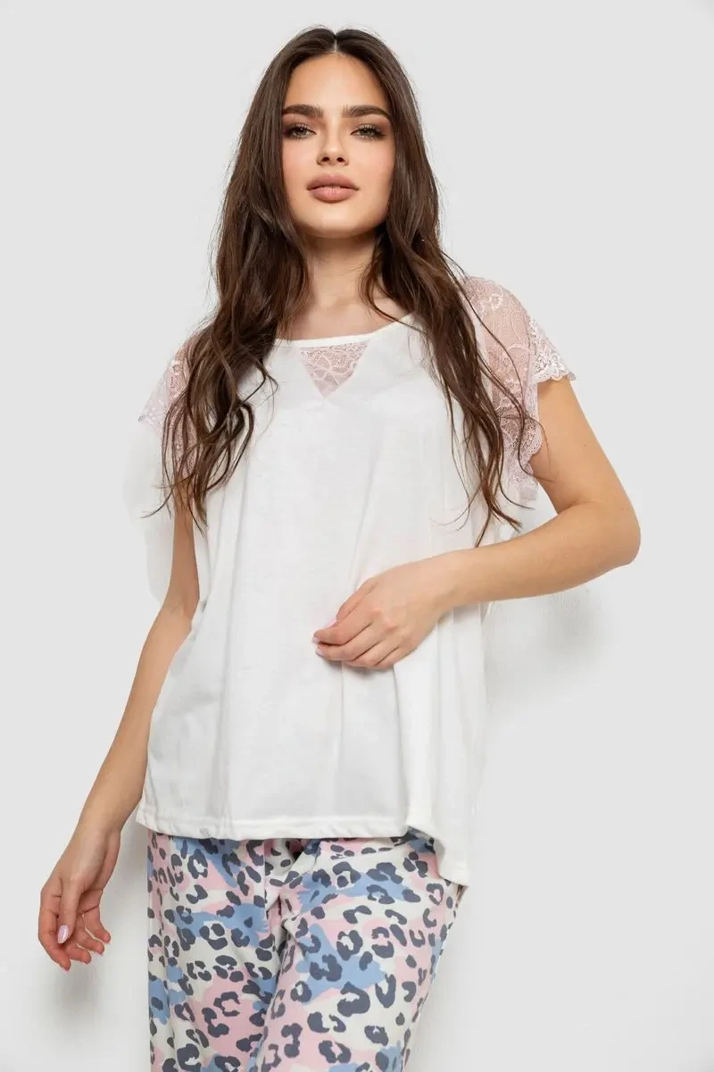 Жіноча піжама з принтом, колір білий, 243R1602-007 2