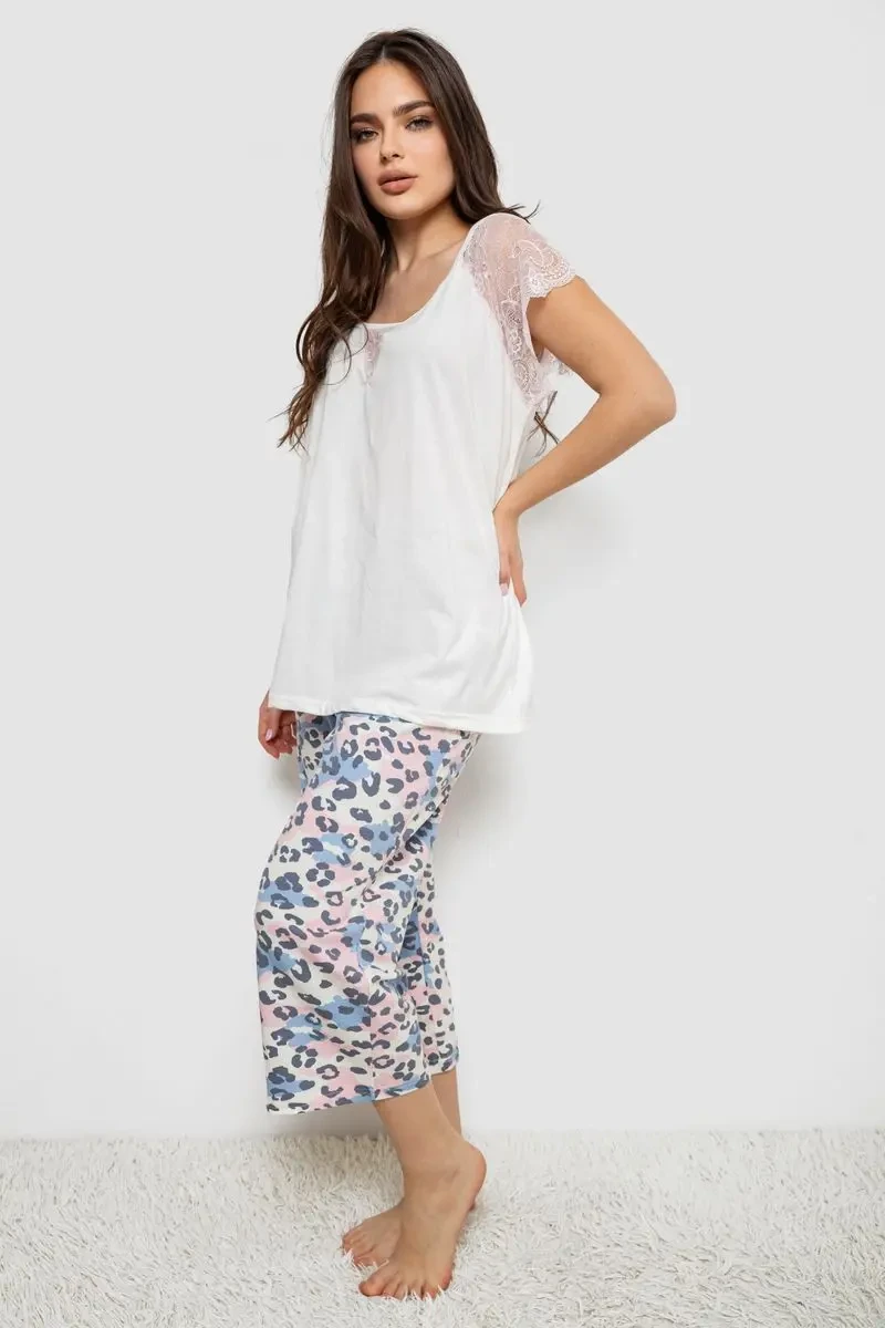 Жіноча піжама з принтом, колір білий, 243R1602-007 3