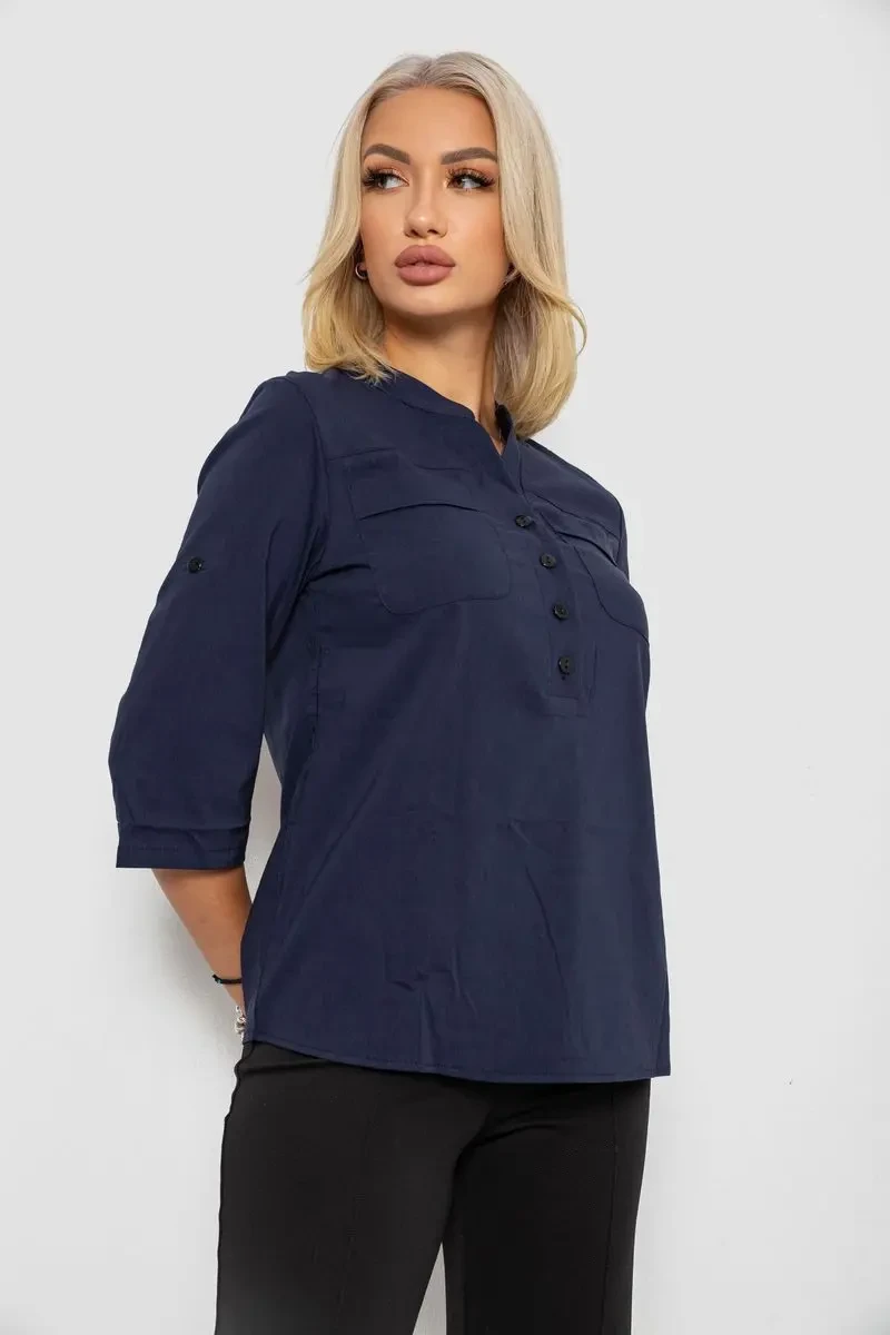 Блуза однотонна, колір синій, 230R97 3