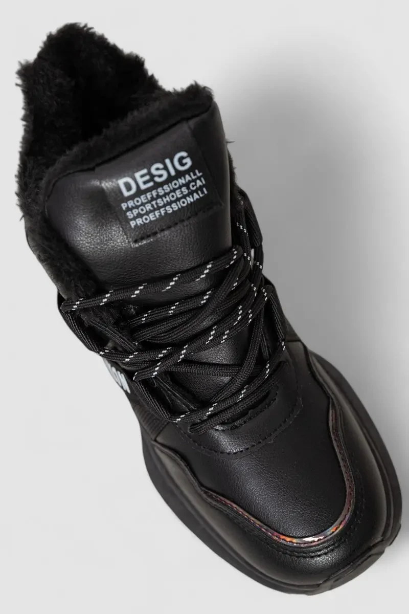 Кросівки жіночі на хутрі, колір чорний, 243R118-7 2