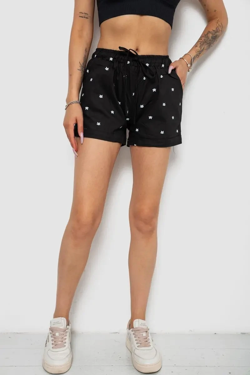 Шорти жіночі з принтом, колір чорний, 238R7164-1