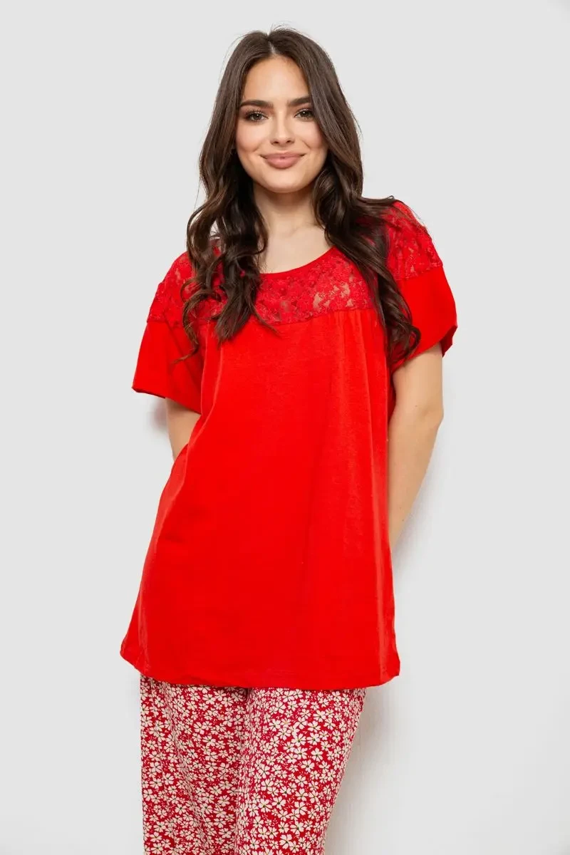 Жіноча піжама з принтом, колір червоний, 243R1600-011 2