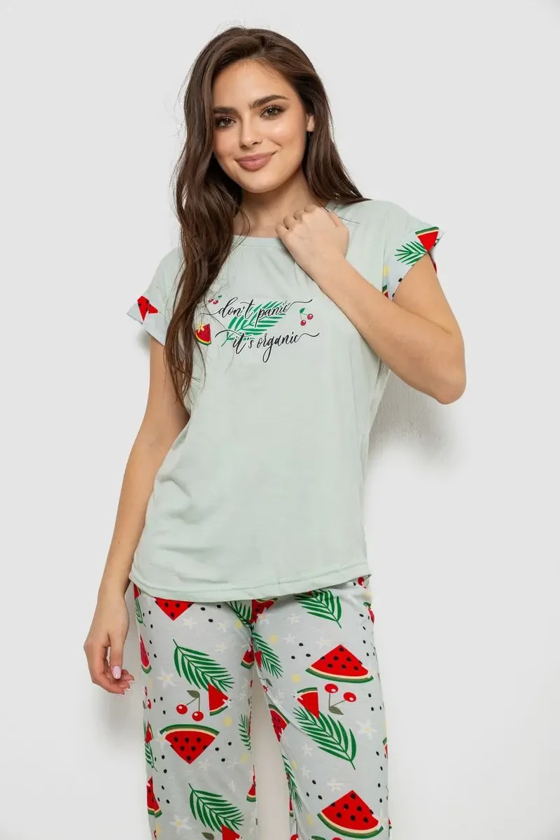Піжама жіноча з принтом, колір м'ятний, 243R2077 2