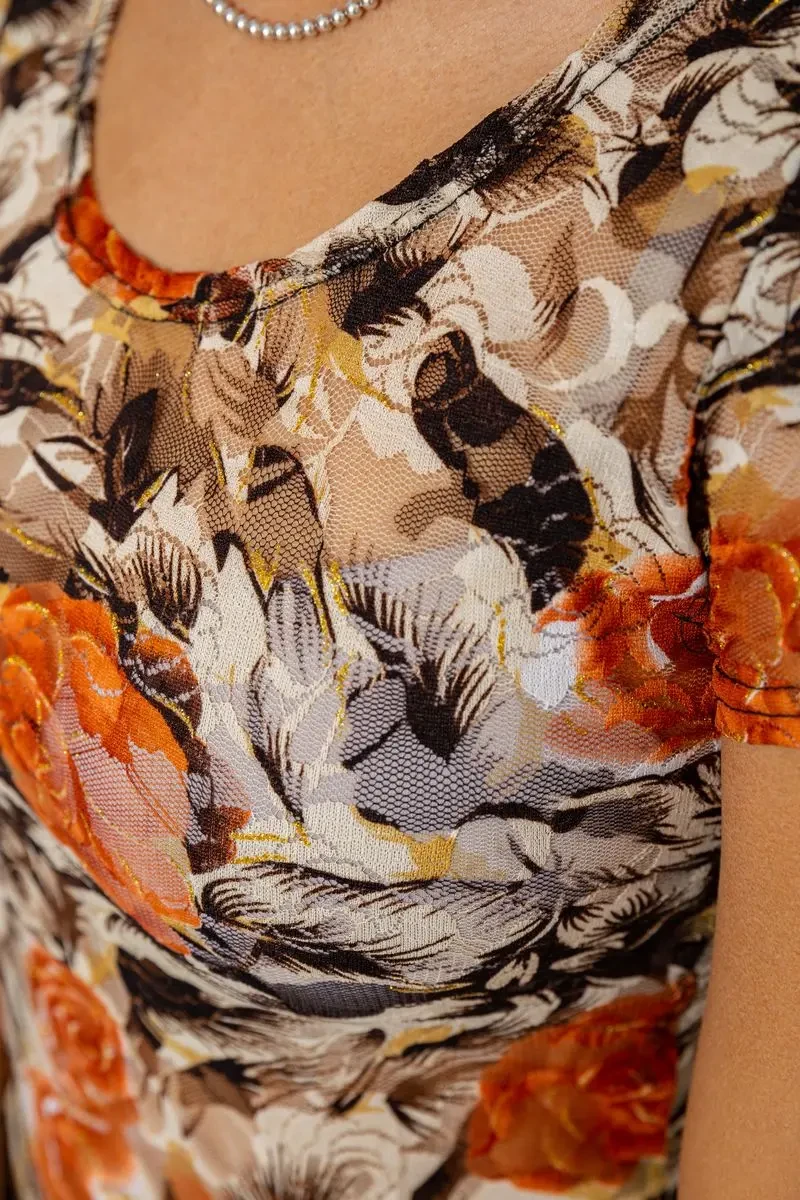 Футболка жіноча сітка, колір бежево-помаранчевий, 186R628 5