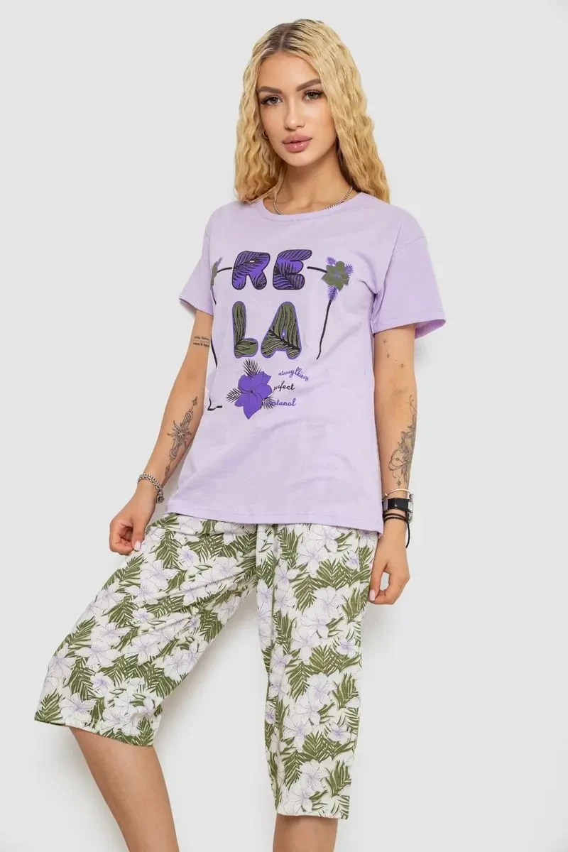 Піжама жіноча з принтом, колір бузковий, 243R3755 3