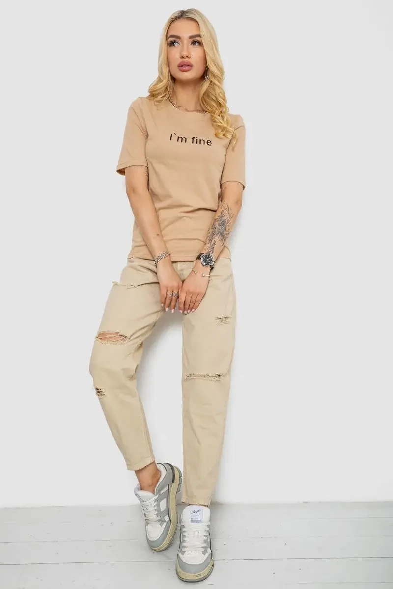 Футболка жіноча з принтом, колір бежевий, 241R1833 2