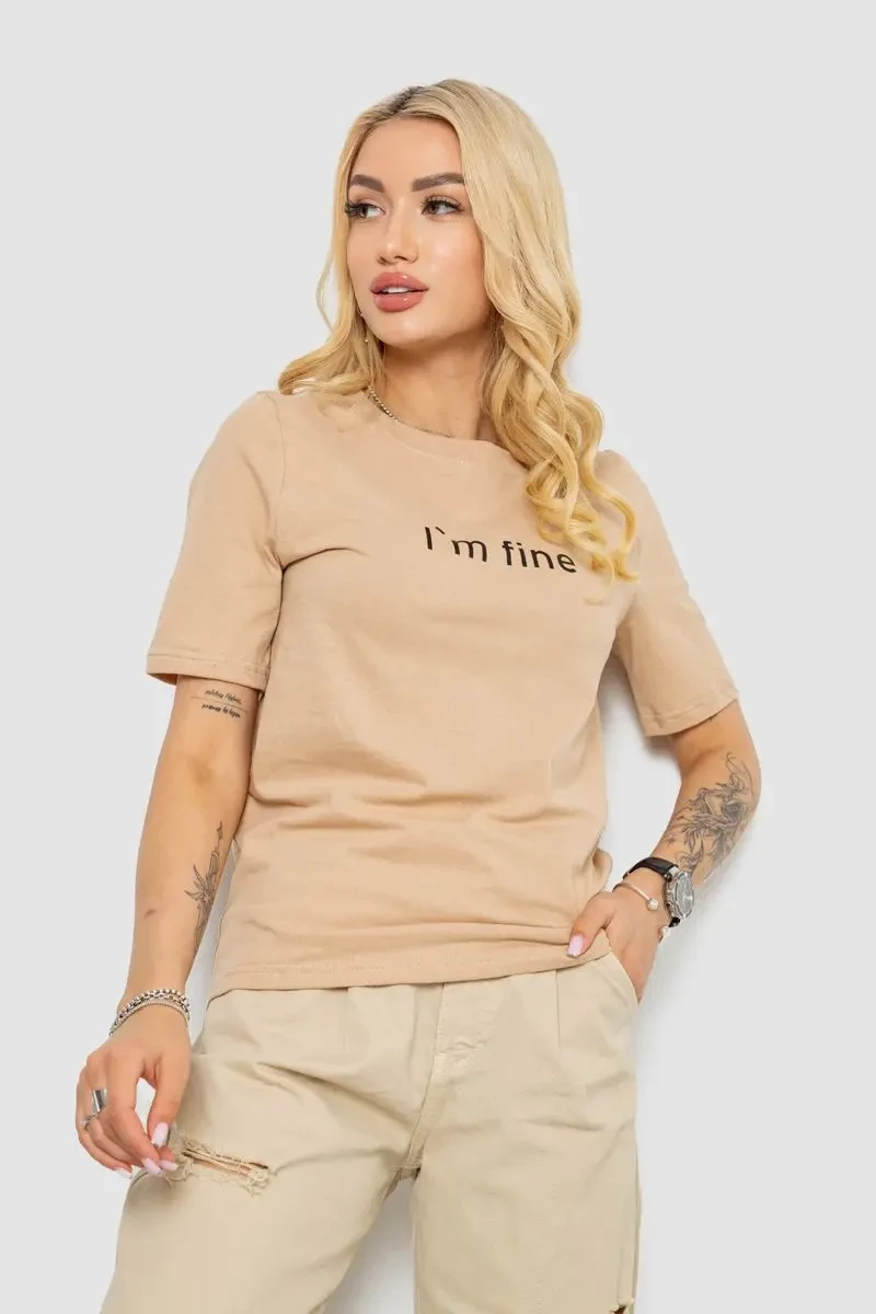 Футболка жіноча з принтом, колір бежевий, 241R1833 3
