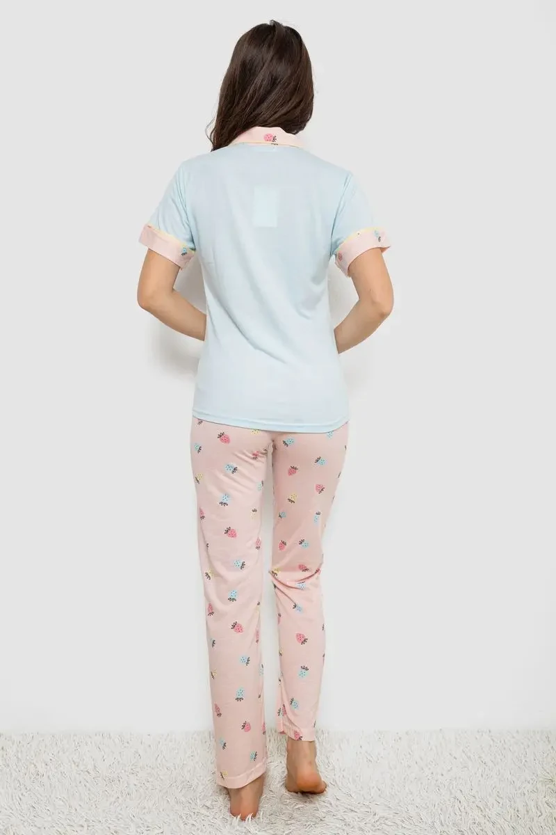 Жіноча піжама з принтом, колір блакитний, 243R7125 4