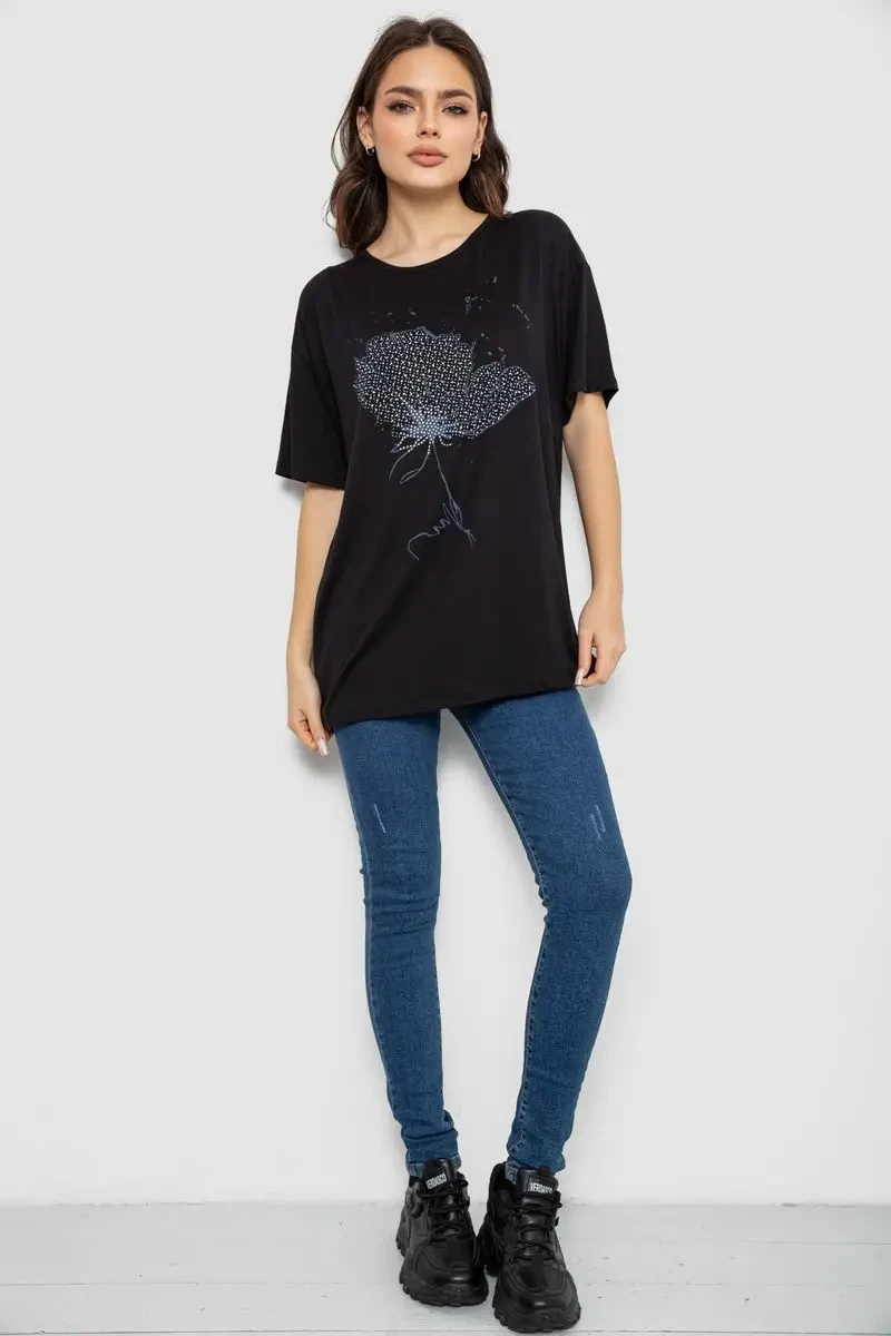 Футболка жіноча з принтом, колір чорний, 244R602 2