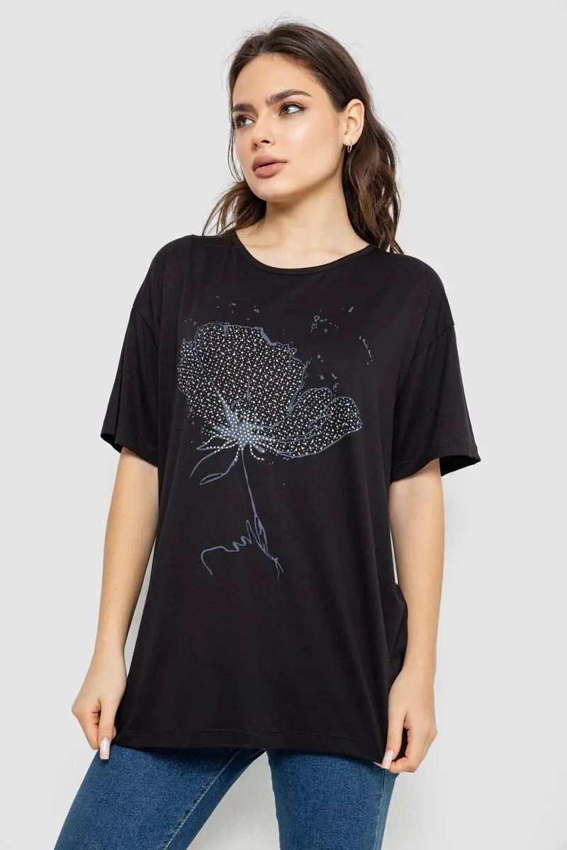 Футболка жіноча з принтом, колір чорний, 244R602 3