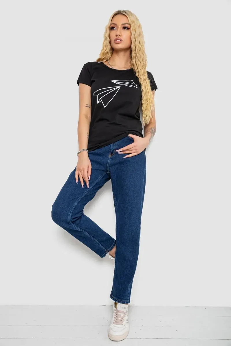 Футболка жіноча з принтом, колір чорний, 244R2217 2