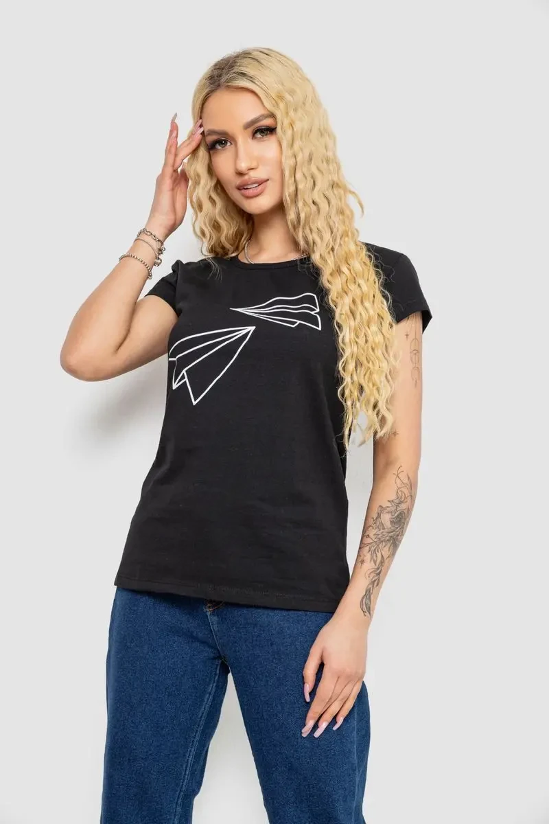 Футболка жіноча з принтом, колір чорний, 244R2217 3