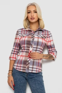 Сорочка жіноча в клітку, колір молочно-червоний, 230R063