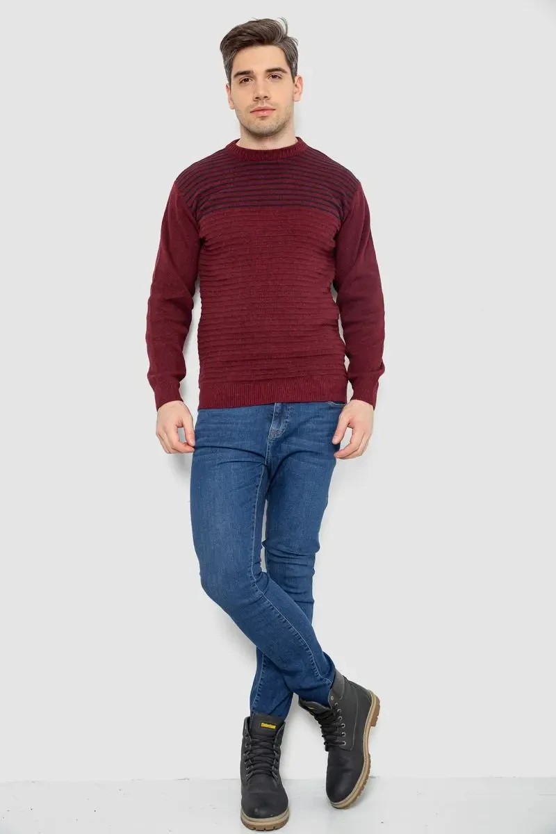 Светр чоловічий в смужку, колір бордовий, 161R1029 2