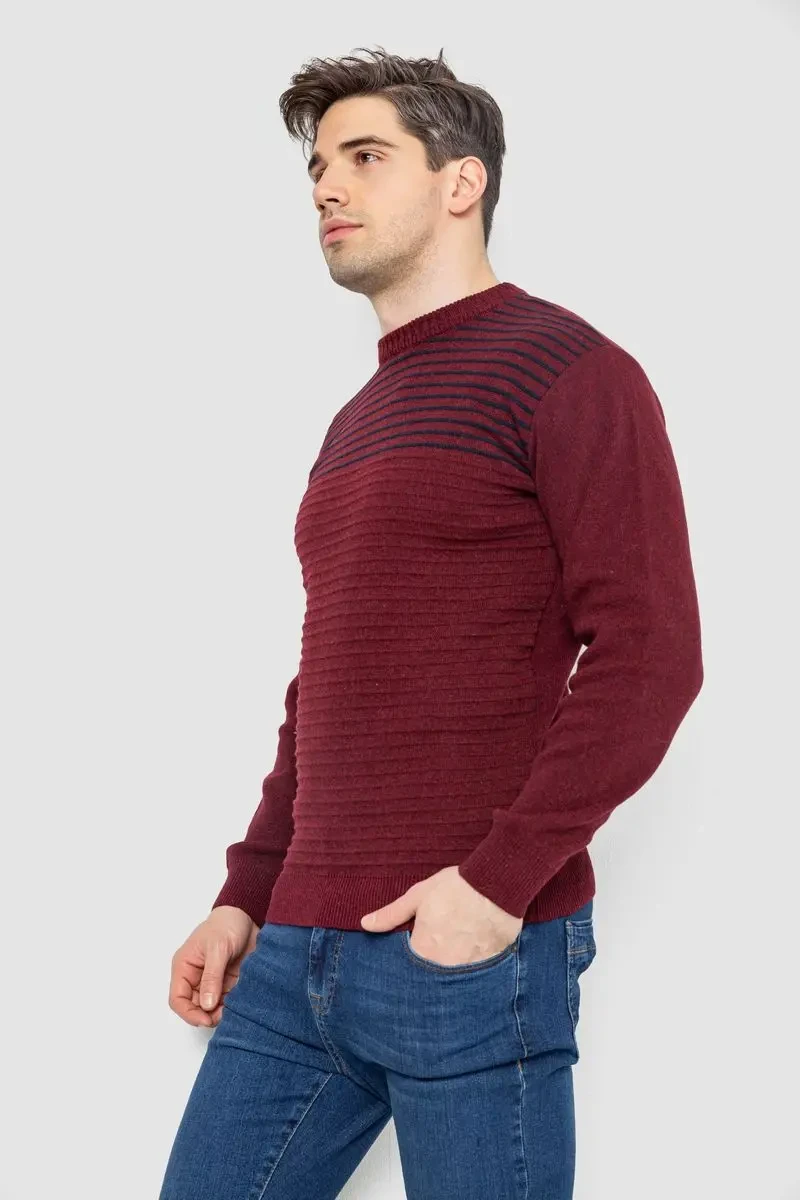 Светр чоловічий в смужку, колір бордовий, 161R1029 3
