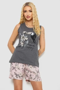 Піжама жіноча з принтом, колір сірий, 243R9623