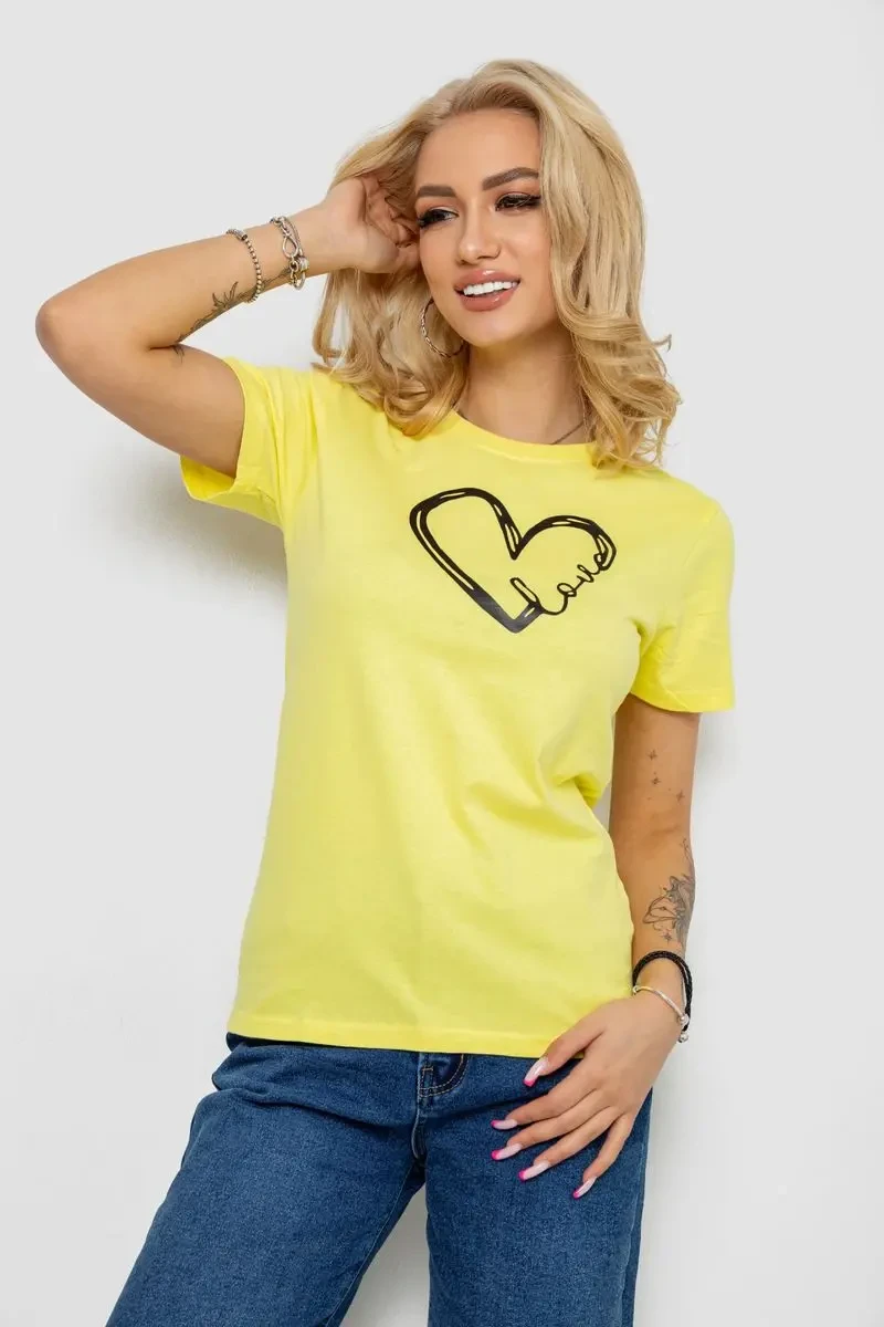 Футболка жіноча з принтом, колір жовтий, 238R558