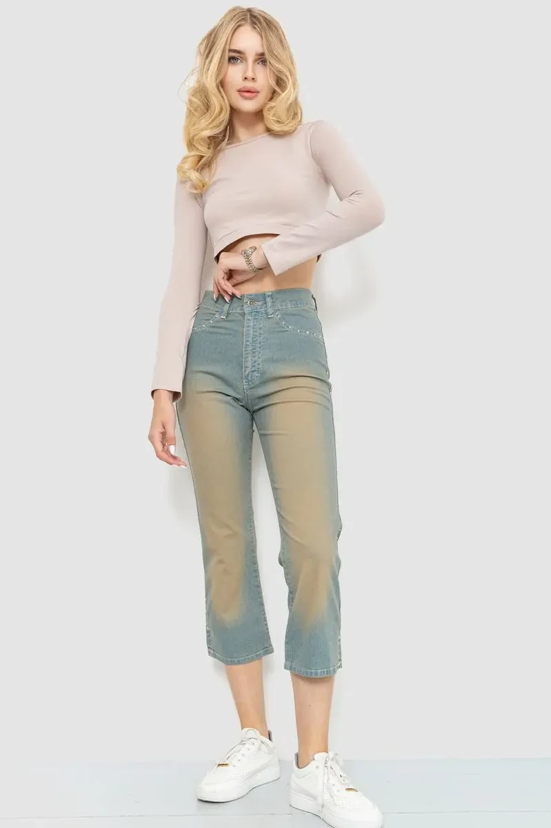 Капрі жіночі з потертостями, колір синьо-коричневий, 201R628-1 2