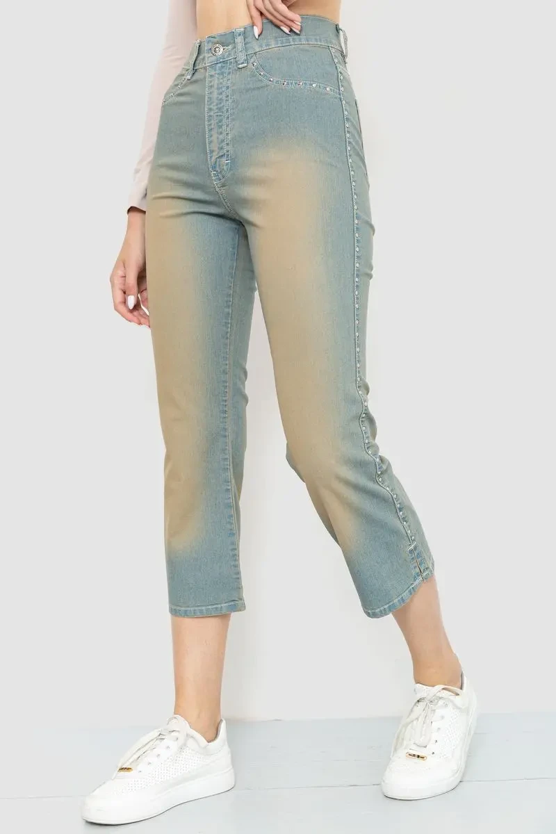 Капрі жіночі з потертостями, колір синьо-коричневий, 201R628-1 3