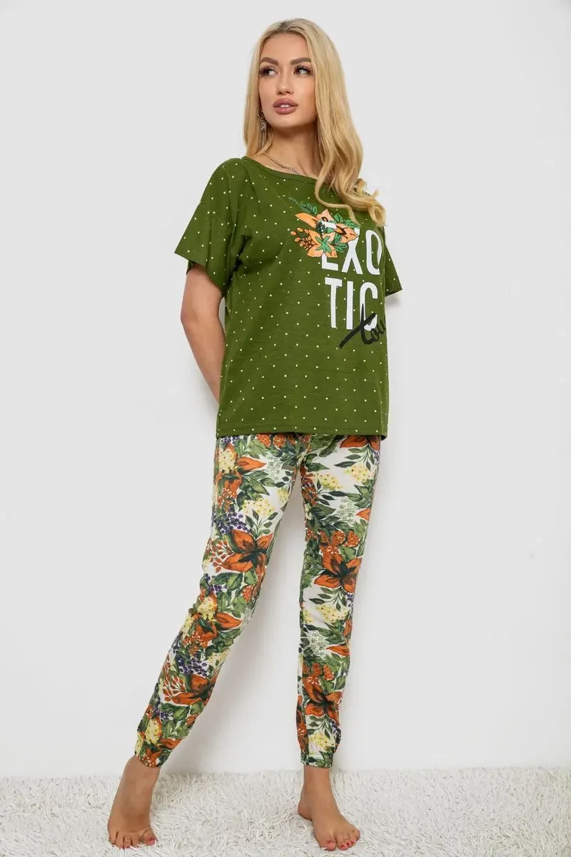 Піжама жіноча з принтом, колір зелений, 243R15247 3