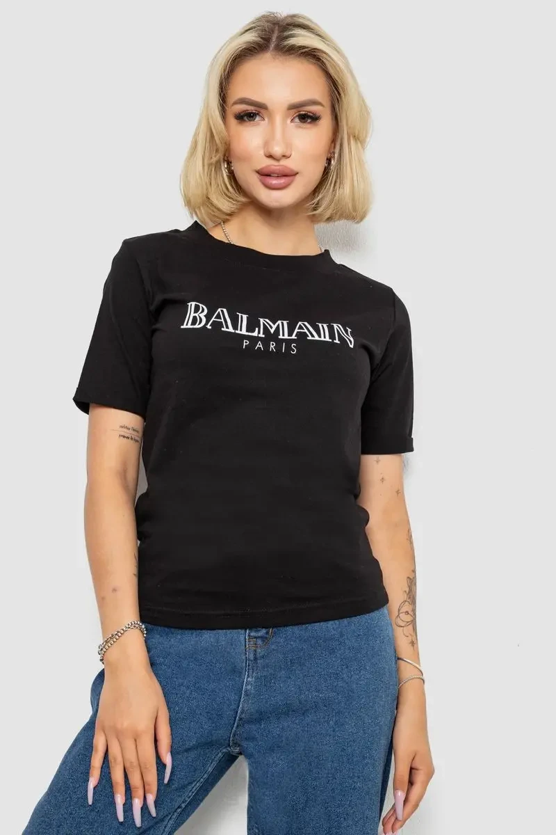 Футболка жіноча з принтом, колір чорний, 238R01640