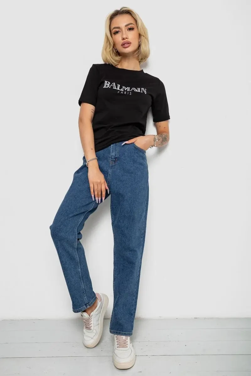 Футболка жіноча з принтом, колір чорний, 238R01640 2