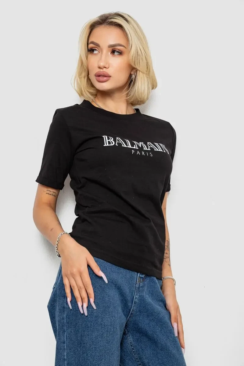 Футболка жіноча з принтом, колір чорний, 238R01640 3