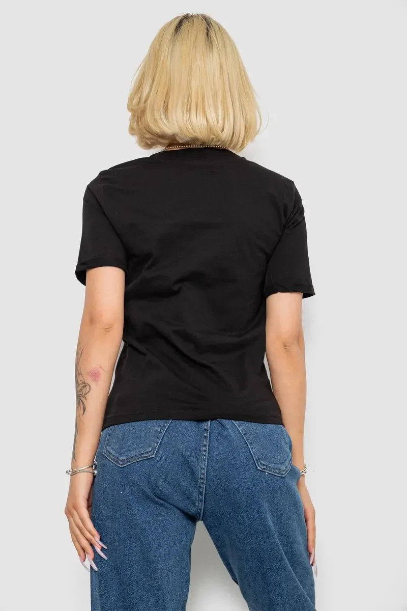 Футболка жіноча з принтом, колір чорний, 238R01640 4