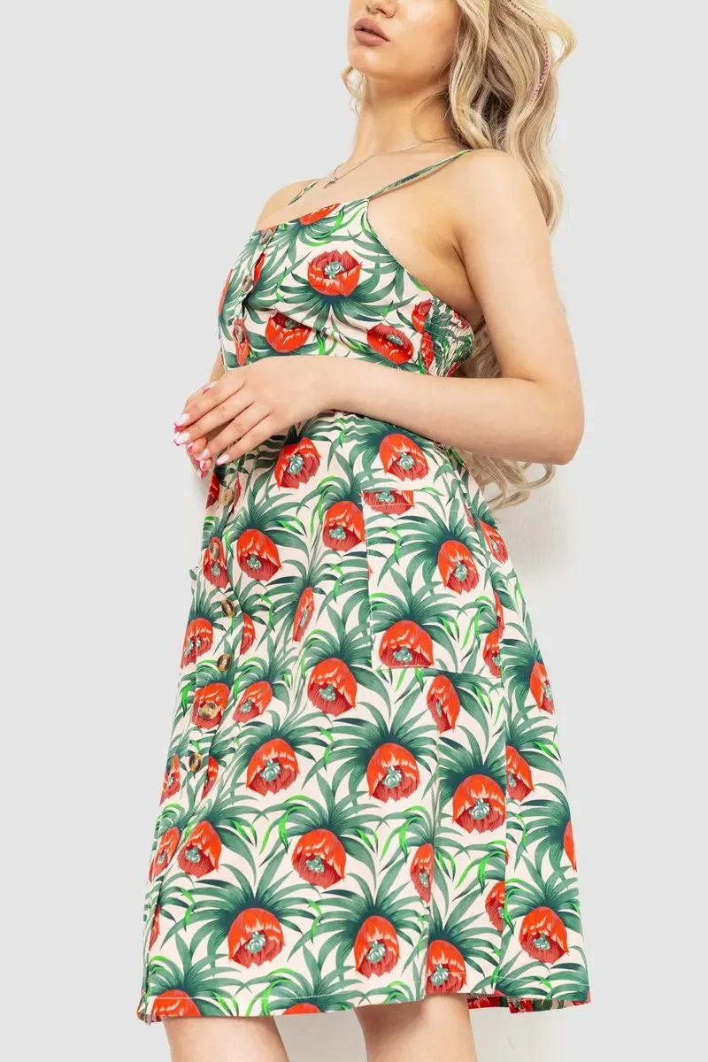 Жіночий сарафан з квітковим принтом, колір червоно-зелений, 221R1932 3